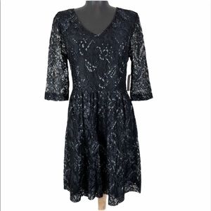 Kensie Metallic Lace Black Dress Size Medium